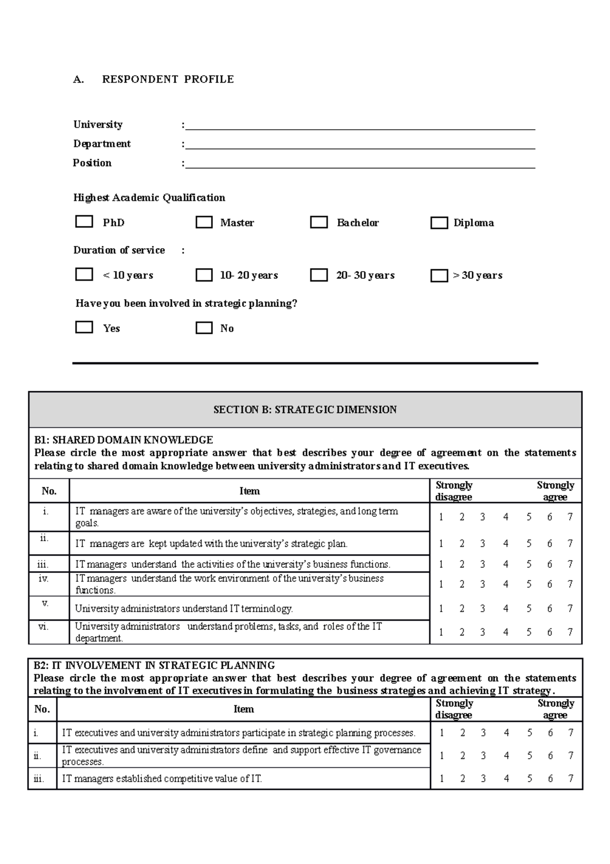 Sample Questionnaire - A. RESPONDENT PROFILE University - Studocu