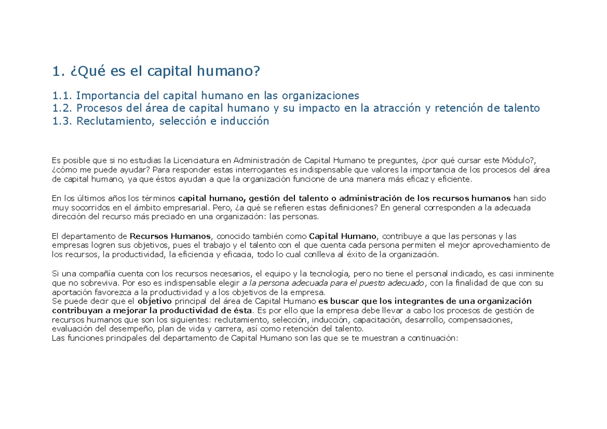 Gestión del capital humano y liderazgo - 1. ¿Qué es el capital humano ...