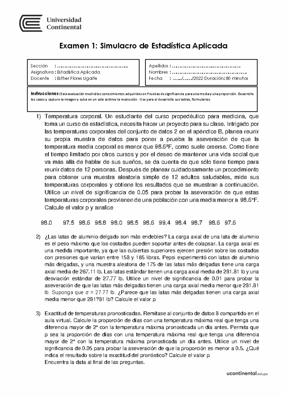 Examen Final 1 Espero Que Les Ayude Estadistica Ucv Studocu