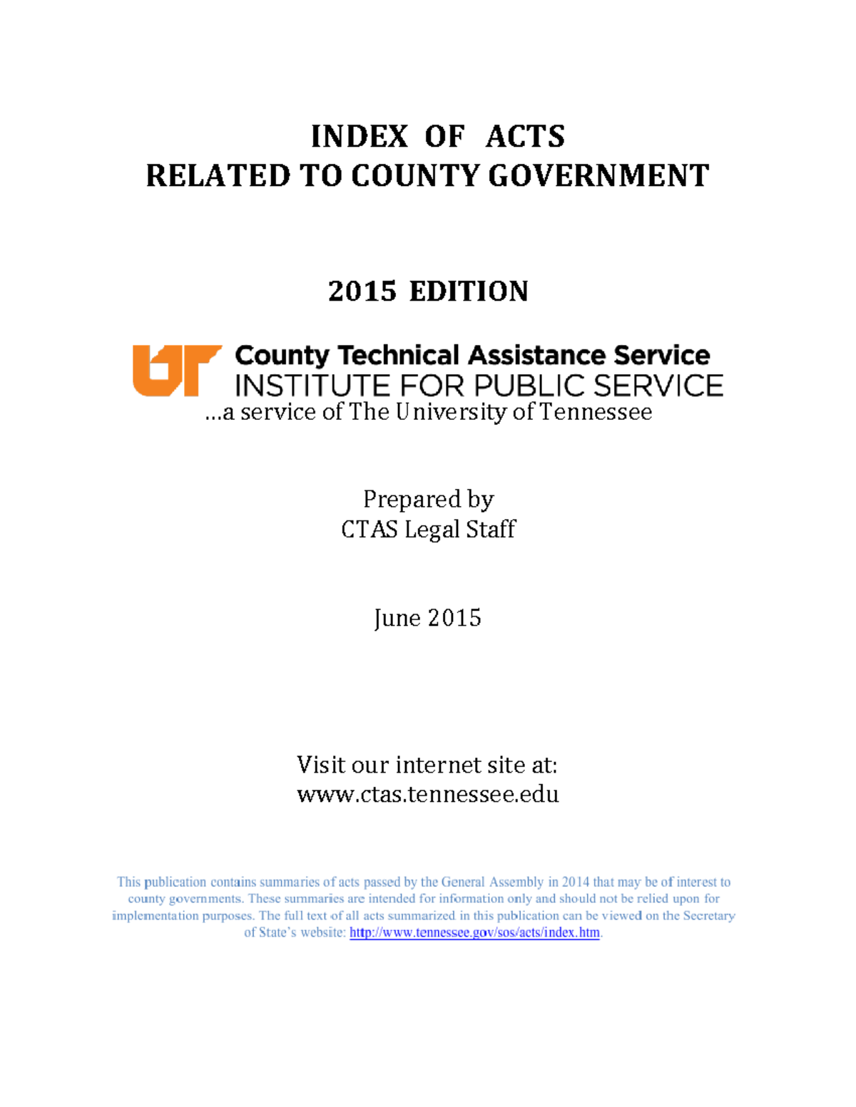 2015 Index of Acts 1 0 INDEX OF ACTS RELATED TO COUNTY GOVERNMENT 2015-index-of-acts-1-0-index-of-acts-related-to-county-government