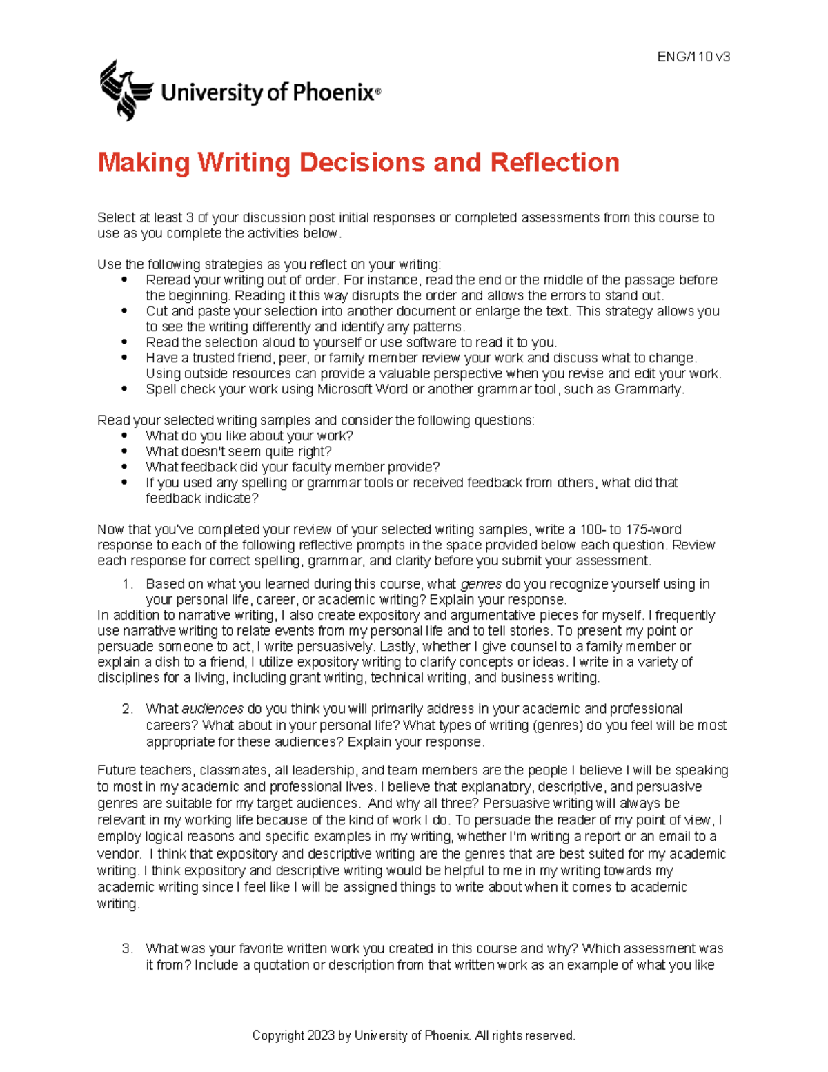 Done eng110 v3 wk5 making writing decisions and reflection - ENG/110 v ...
