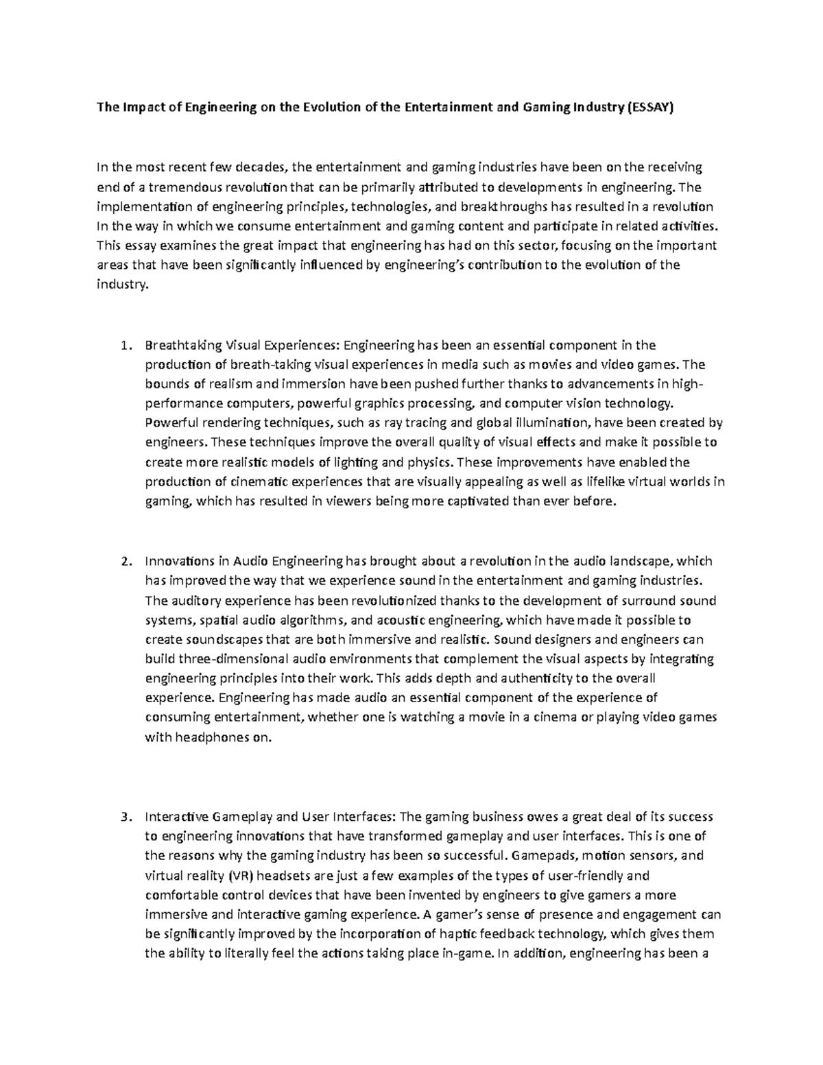 essay on gaming industry