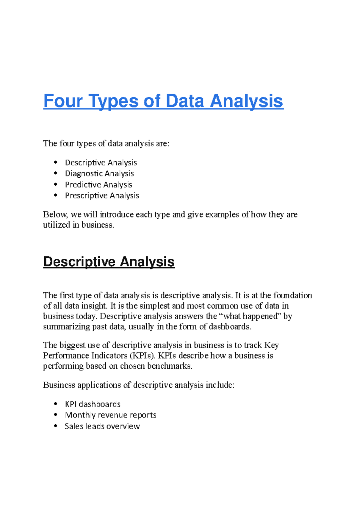 Big Data - Best For Students This Notes - Four Types Of Data Analysis ...