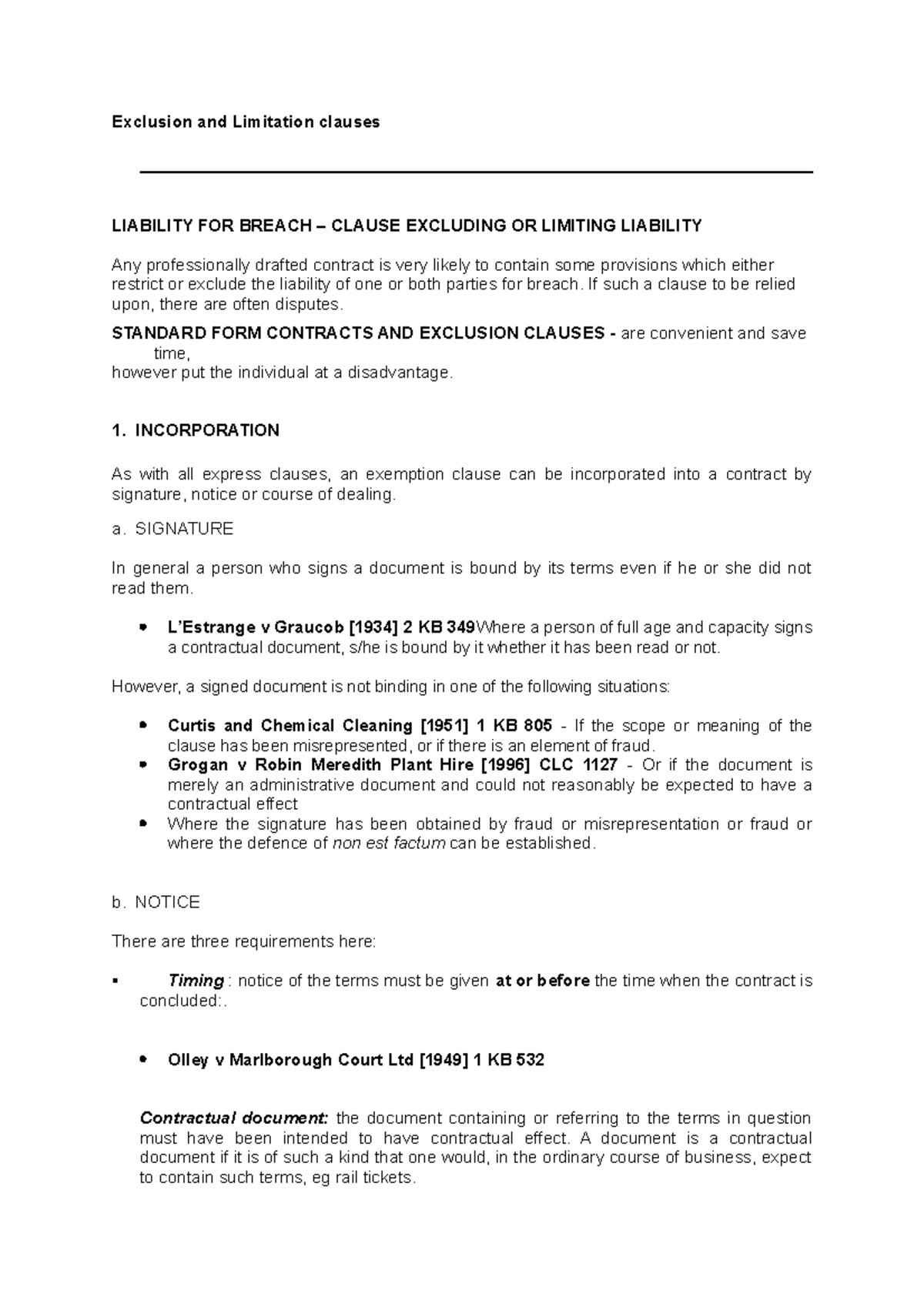 Exclusion and Limitation clauses Exclusion and Limitation clauses