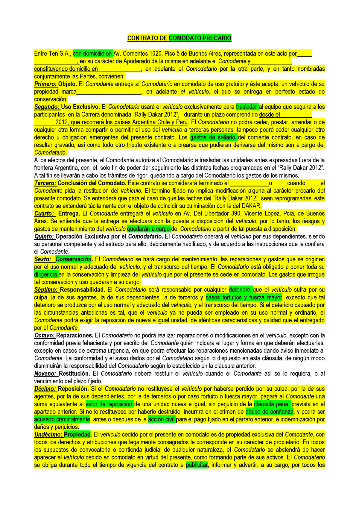 Contrato DE Comodato Precario Source - CONTRATO DE COMODATO PRECARIO Entre  Ten S., con domicilio en - Studocu