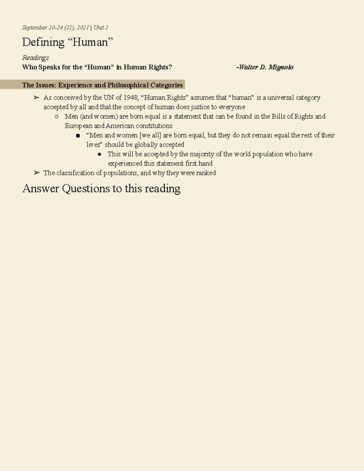 Human Rights notes notes 2001 Week 2 Unit 2 - September 20-24 (21 ...