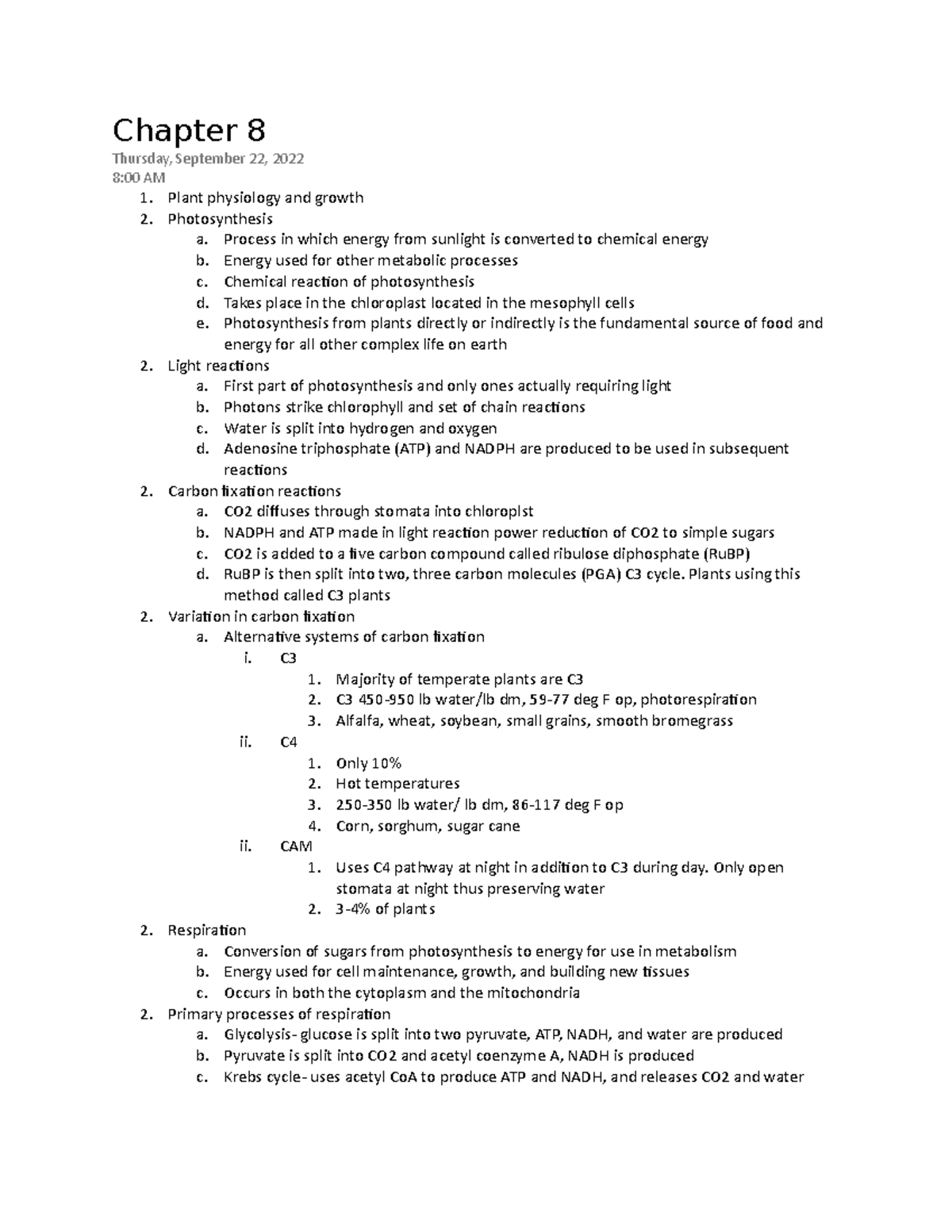 Crop production exam 2 notes 810 Chapter 8 Thursday, September 22