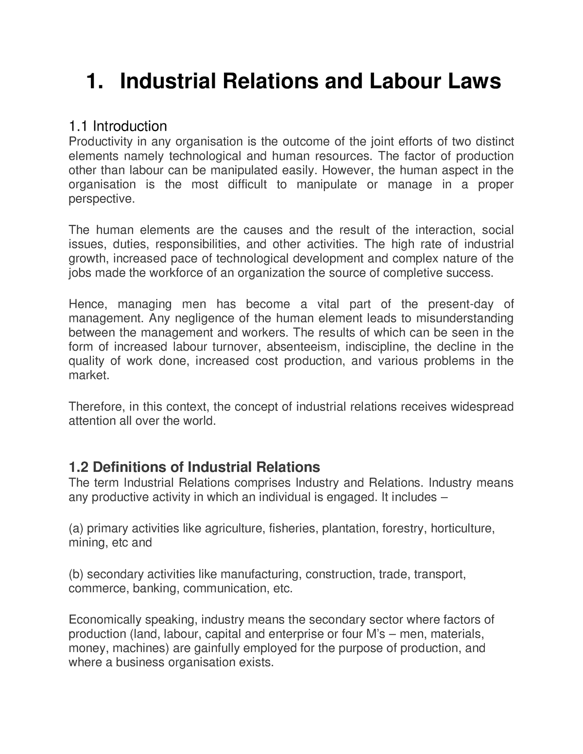 1185 Industrial Relations And Labour Laws - 1. Industrial Relations And ...