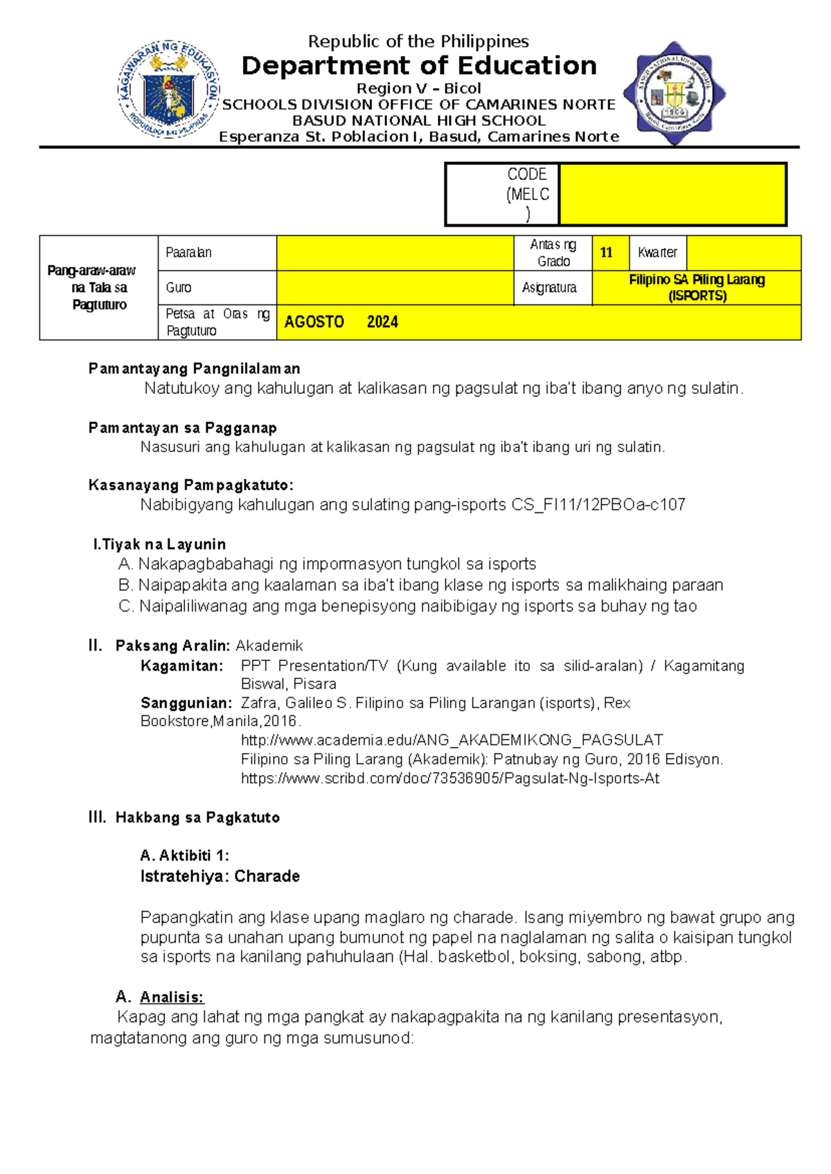 Q1 Lesson 1 - dlp - Republic of the Philippines Department of Education ...