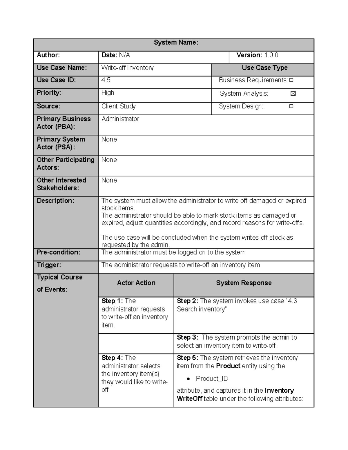 logical narrative example - System Name: Author: Date: N/A Version: 1 ...