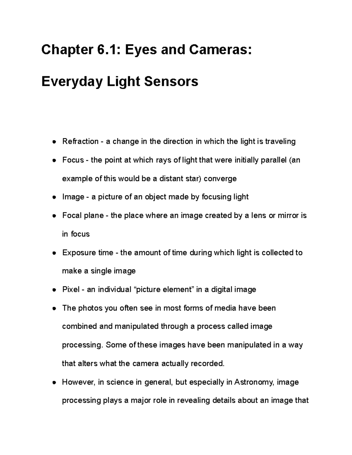 Chapter 6.1 Notes - Chapter 6: Eyes and Cameras: Everyday Light Sensors ...