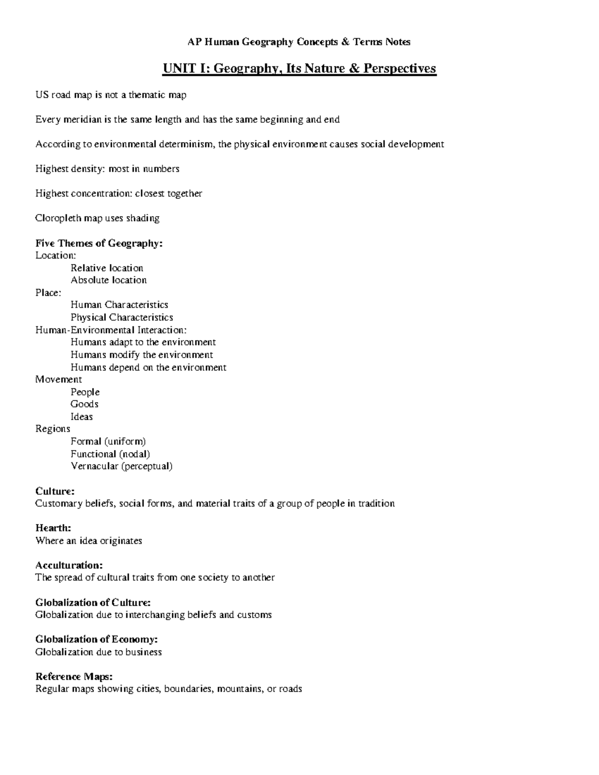 Aphg concept-terms-notes - AP Human Geography Concepts & Terms Notes