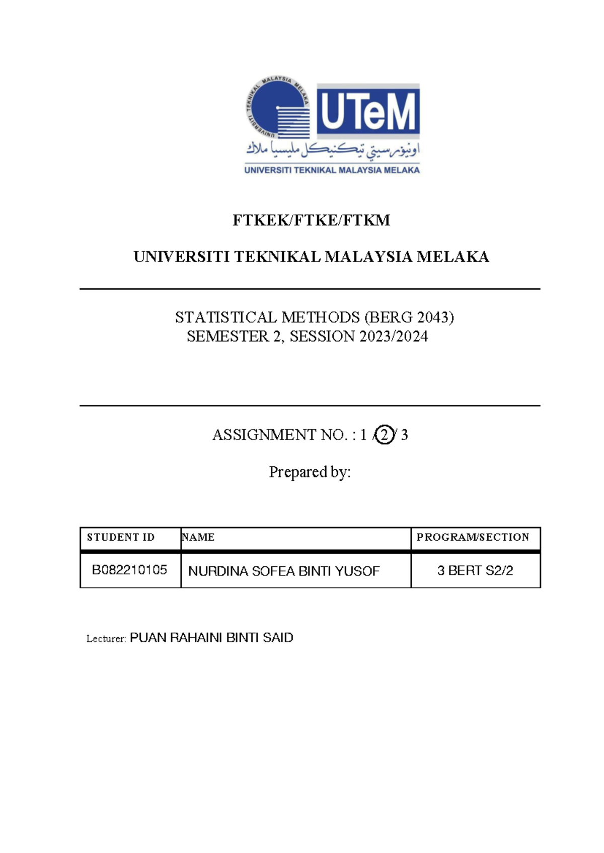 Cover PAGE Assignment 2 SEM2 2023 24 (1) 4 - Programming Fundamental ...