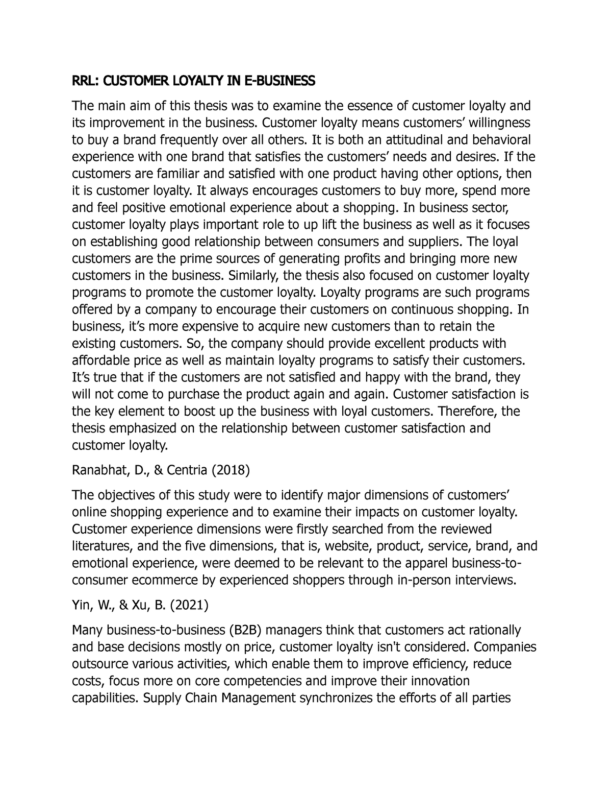 customer loyalty thesis statement