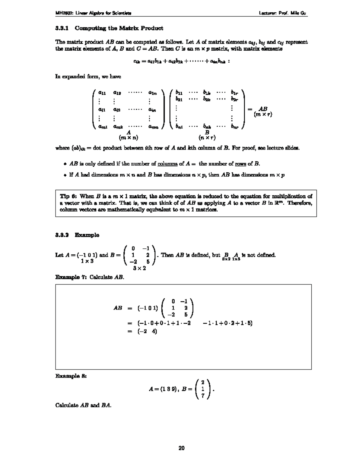 Week3 notes 2024 - MH2802: Linear Algebra for Scientists Lecturer: Prof ...
