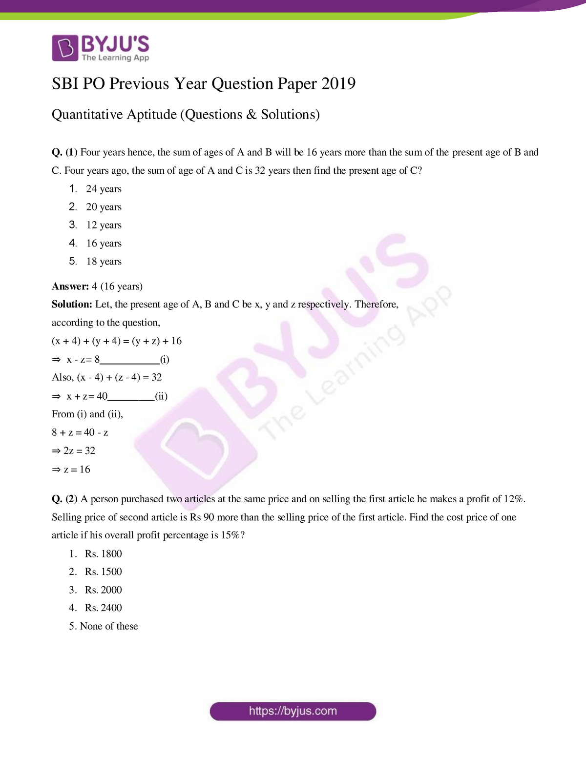 Sbi Po Question Paper 19 Quantitative Aptittude Microelectronics Studocu