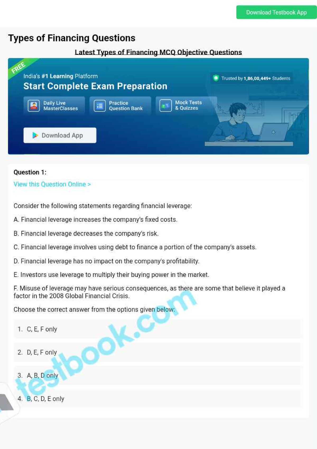 Mcq On Types Of Financing 5f916a24a873eb25ae53c8f1 - B.sc - Studocu