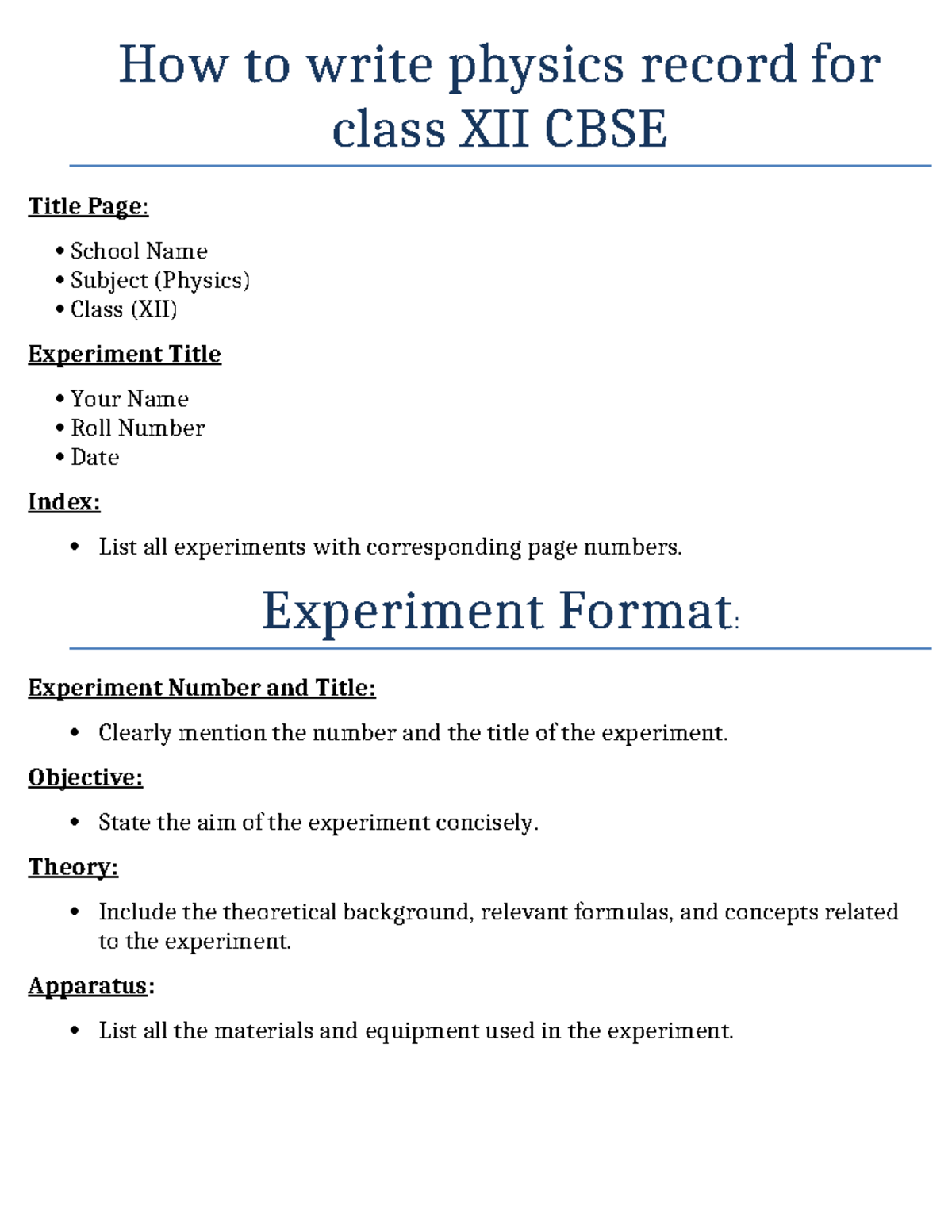 How to write physics record for class XII CBSE - How to write physics ...