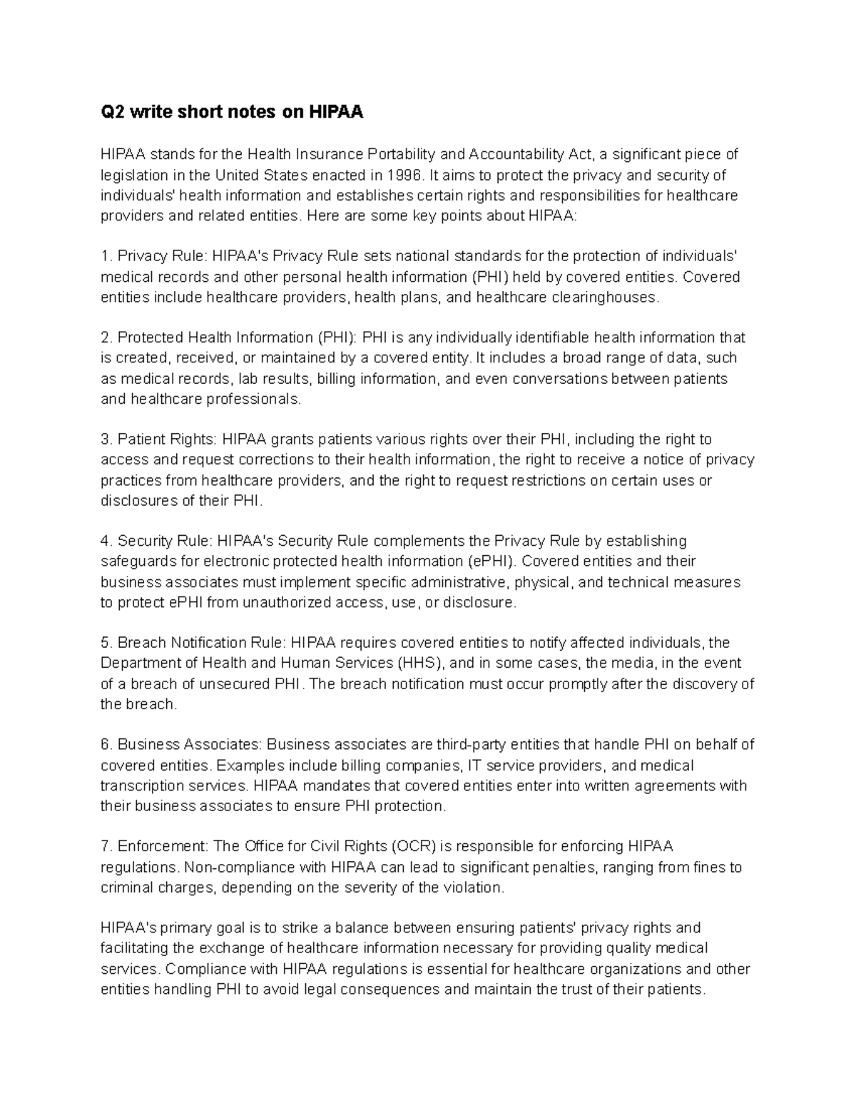 Hipaa - World Internet laws - Q2 write short notes on HIPAA HIPAA ...