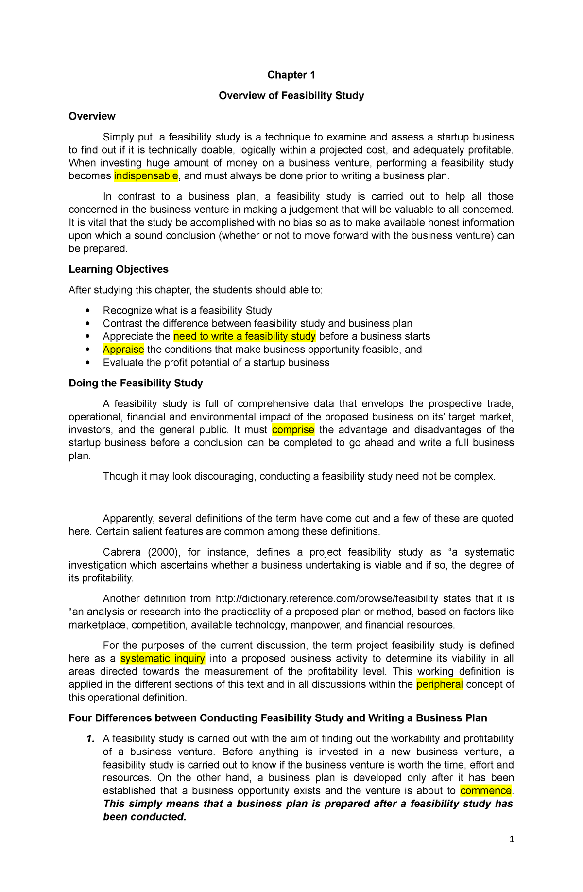 Feasibility Study 2021 Chapter 1 Overview Of Feasibility Study 