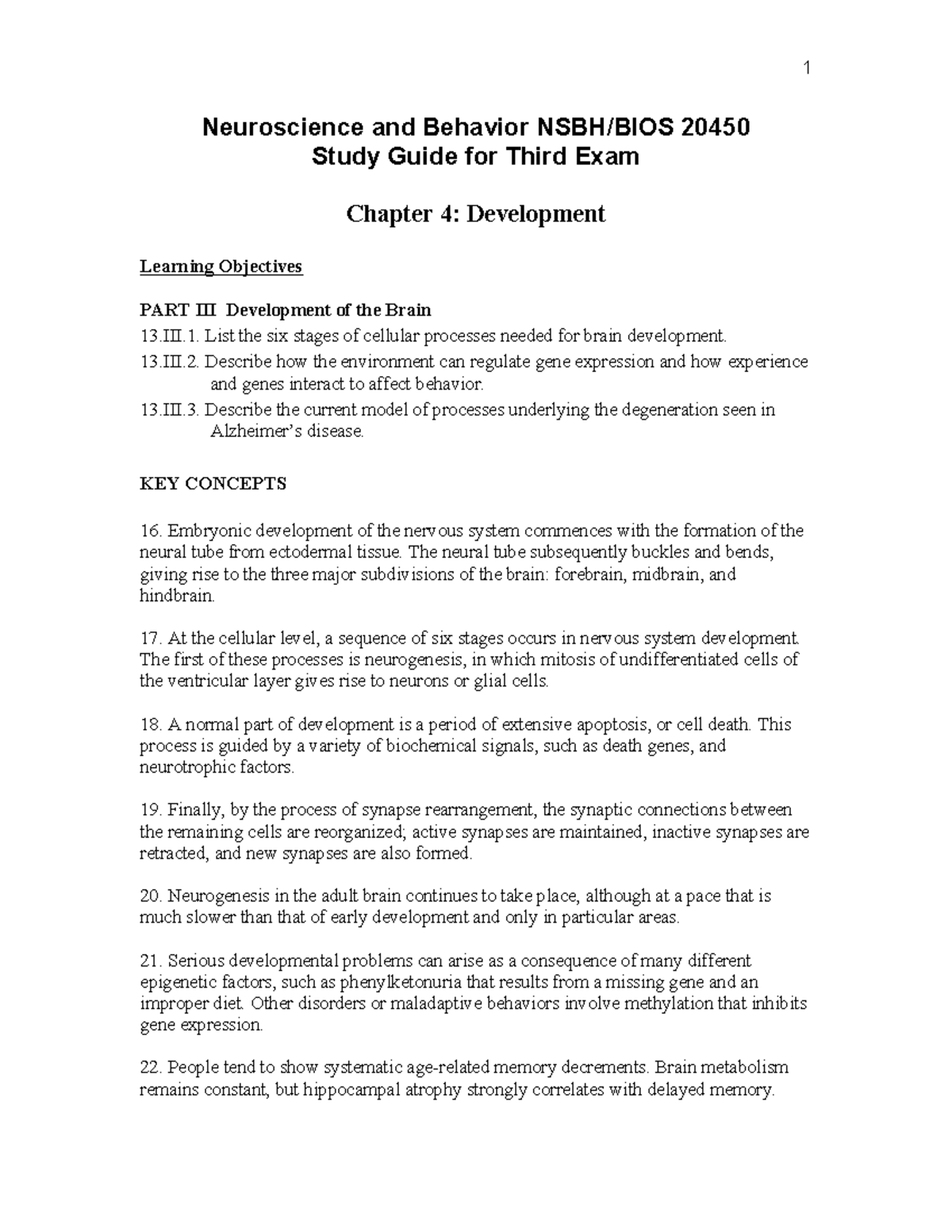 Study Guide Third Exam 2024 - Neuroscience and Behavior NSBH/BIOS 20450 ...