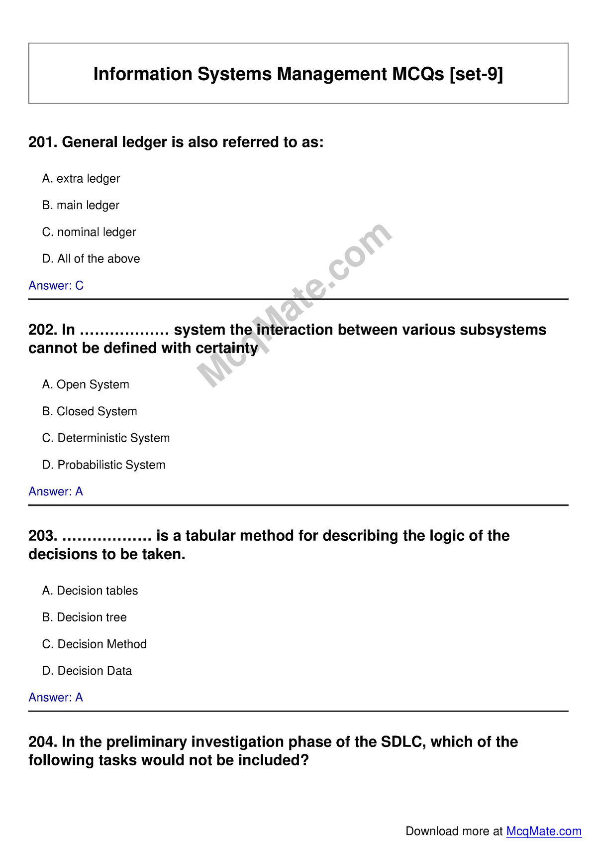 Information-systems-management Solved MCQs [set-9] Mcq Mate ...