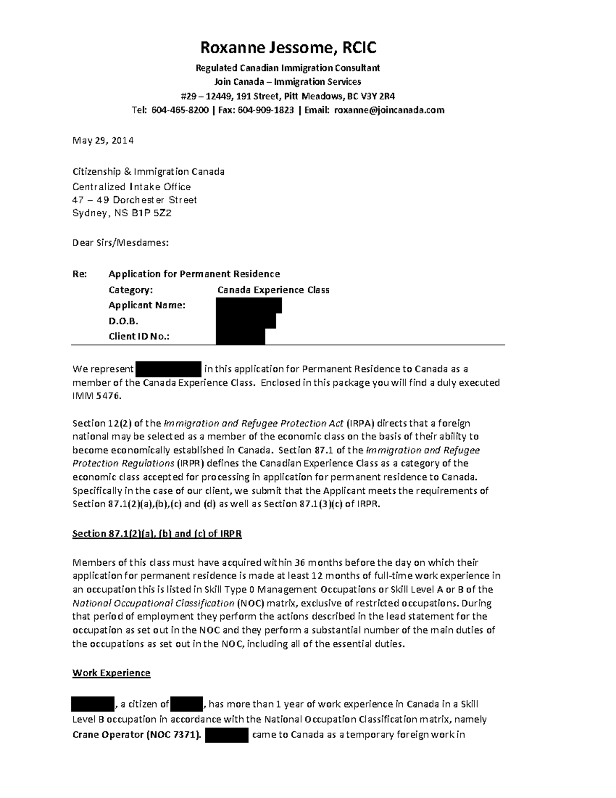 Work Experience Letter Format For Canada Immigration - Printable ...