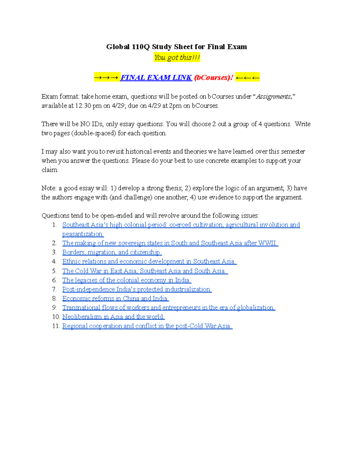 Global 110Q Final Group Study Guide - Global 110Q Study Sheet for Final ...