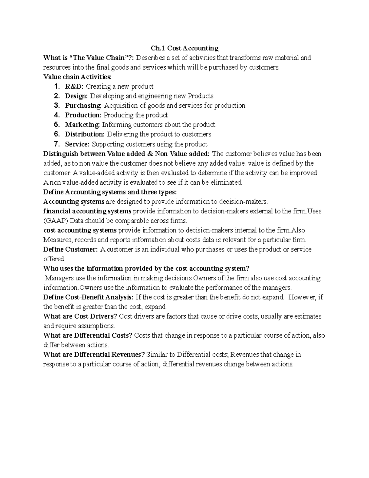 Cost Acc I Know Nothing Ch Cost Accounting What Is The Value Chain