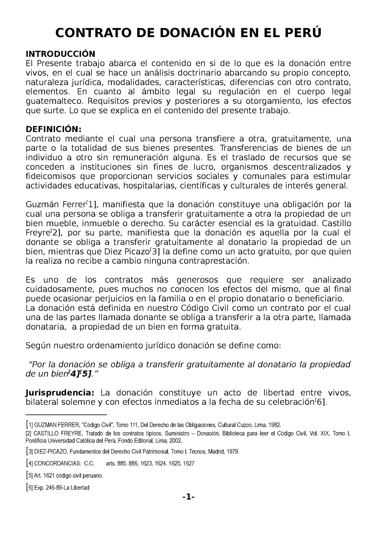 357270337 Contrato de Donacion en El Peru - CONTRATO DE DONACIÓN EN EL PERÚ  INTRODUCCIÓN El Presente - Studocu