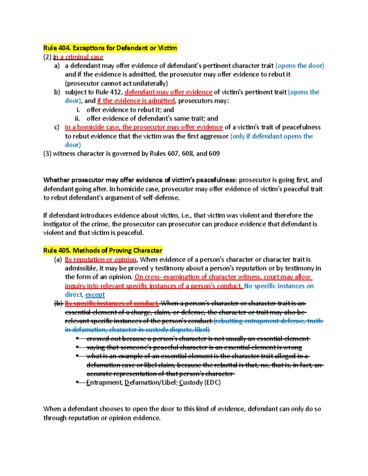 Evidence (9:12) - Rule 404. Excepions For Defendant Or Vicim (2) I N A ...