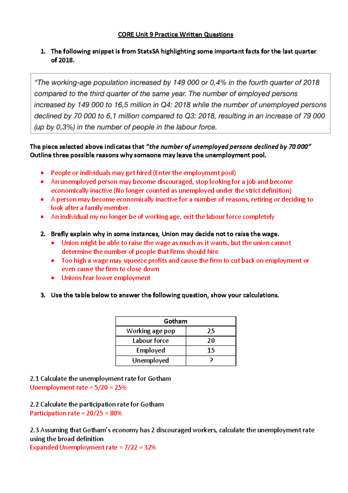 CORE Unit 9 Practice Written Questions - The Following Snippet Is From ...