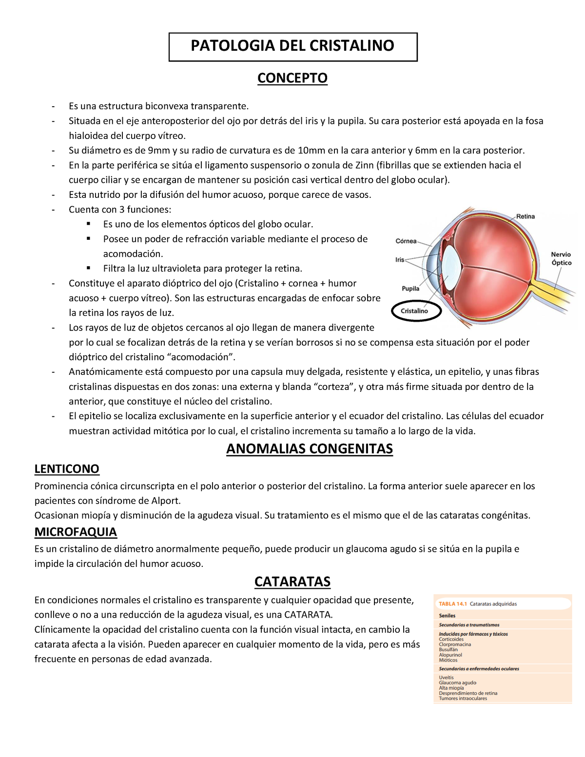 U3 Cristalino Resumenes Directos Del Libro Y La Clase Patologia Del Cristalino Concepto Es