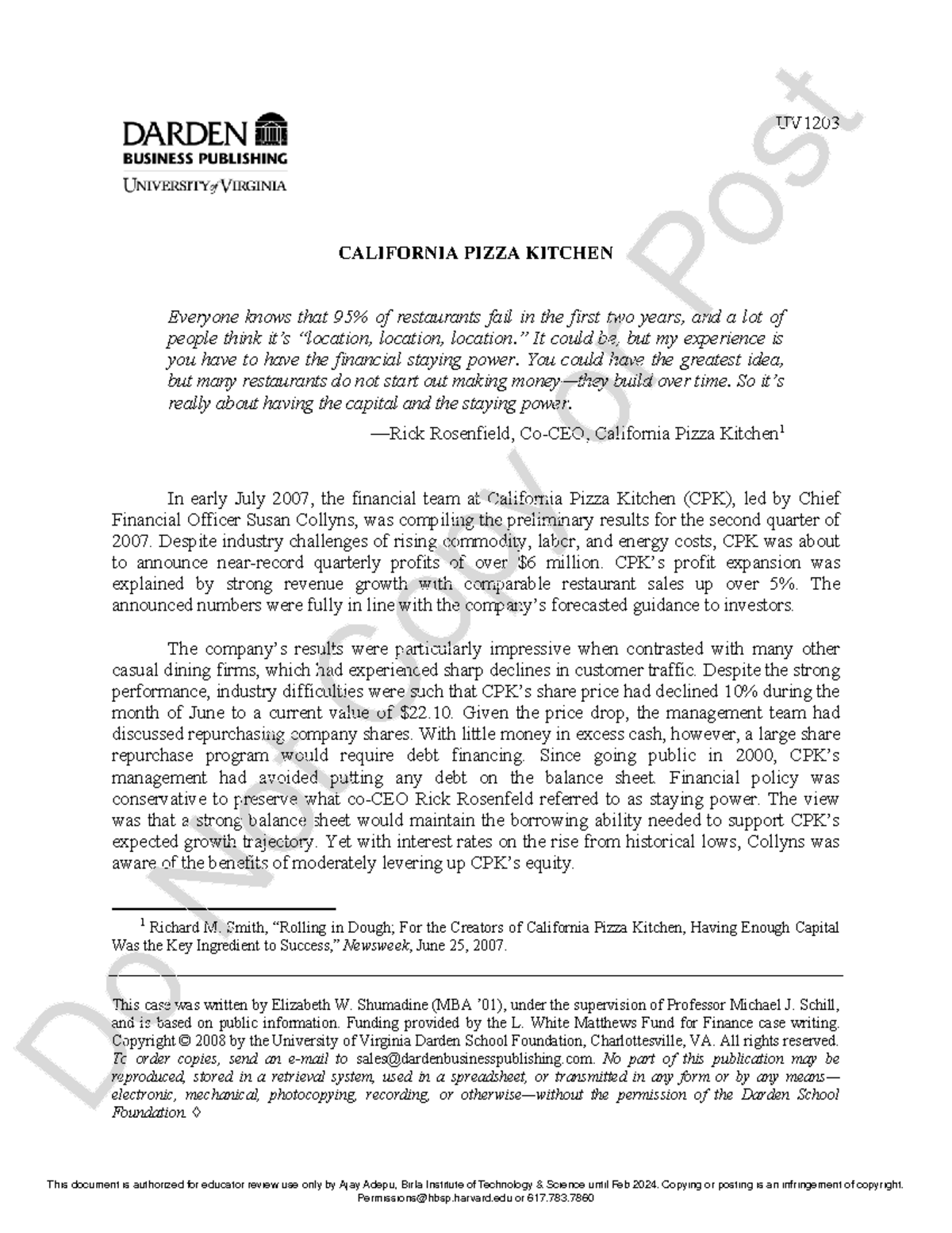 California Pizza Kitechen (CPK) Case - UV This case was written by ...