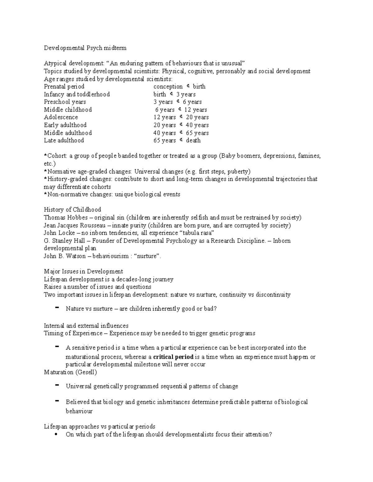 Devpsych Midterm - Lecture notes CH 1-7 - Developmental Psych midterm ...