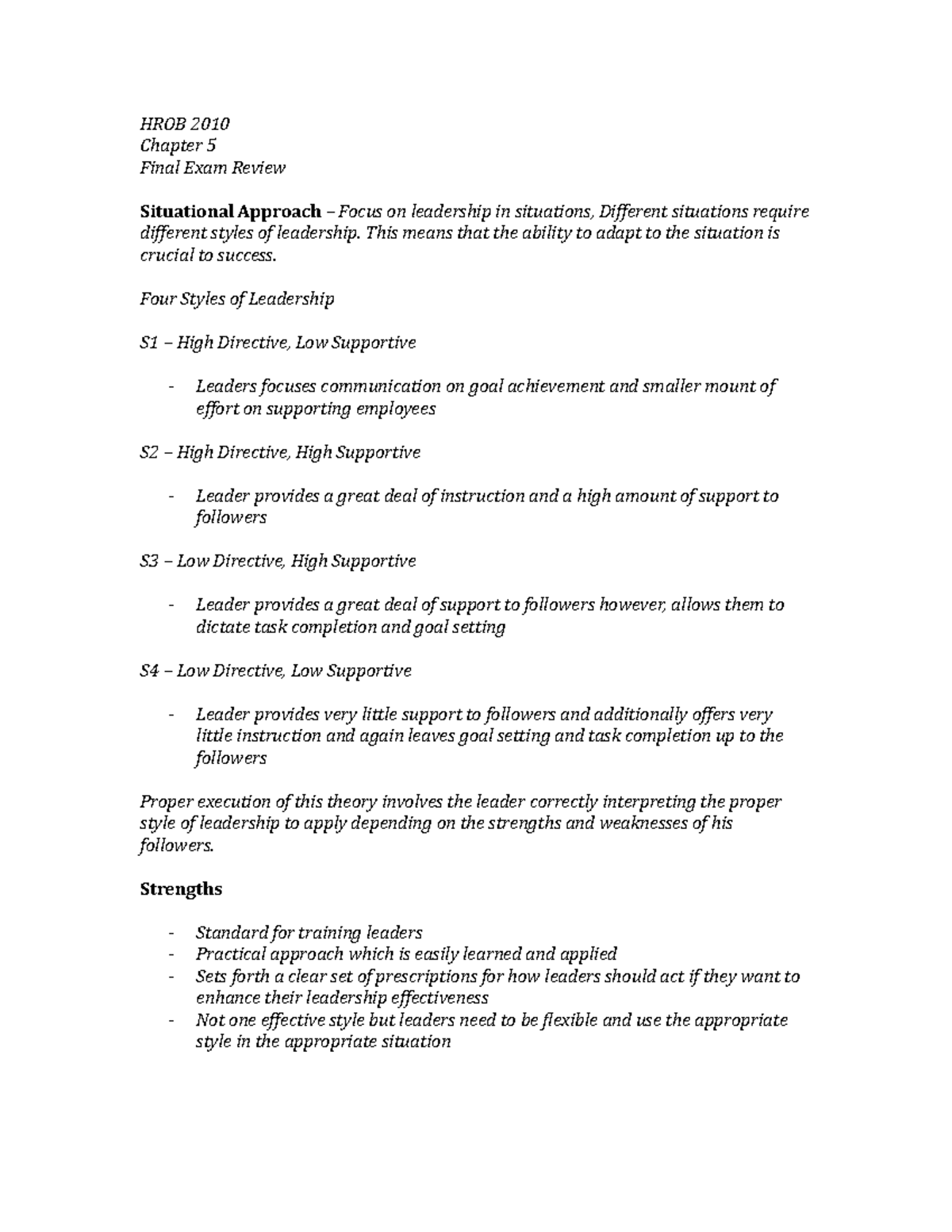 Final Exam - Chapter 5 (Situational Approach) * - HROB 2010 Chapter 5 ...