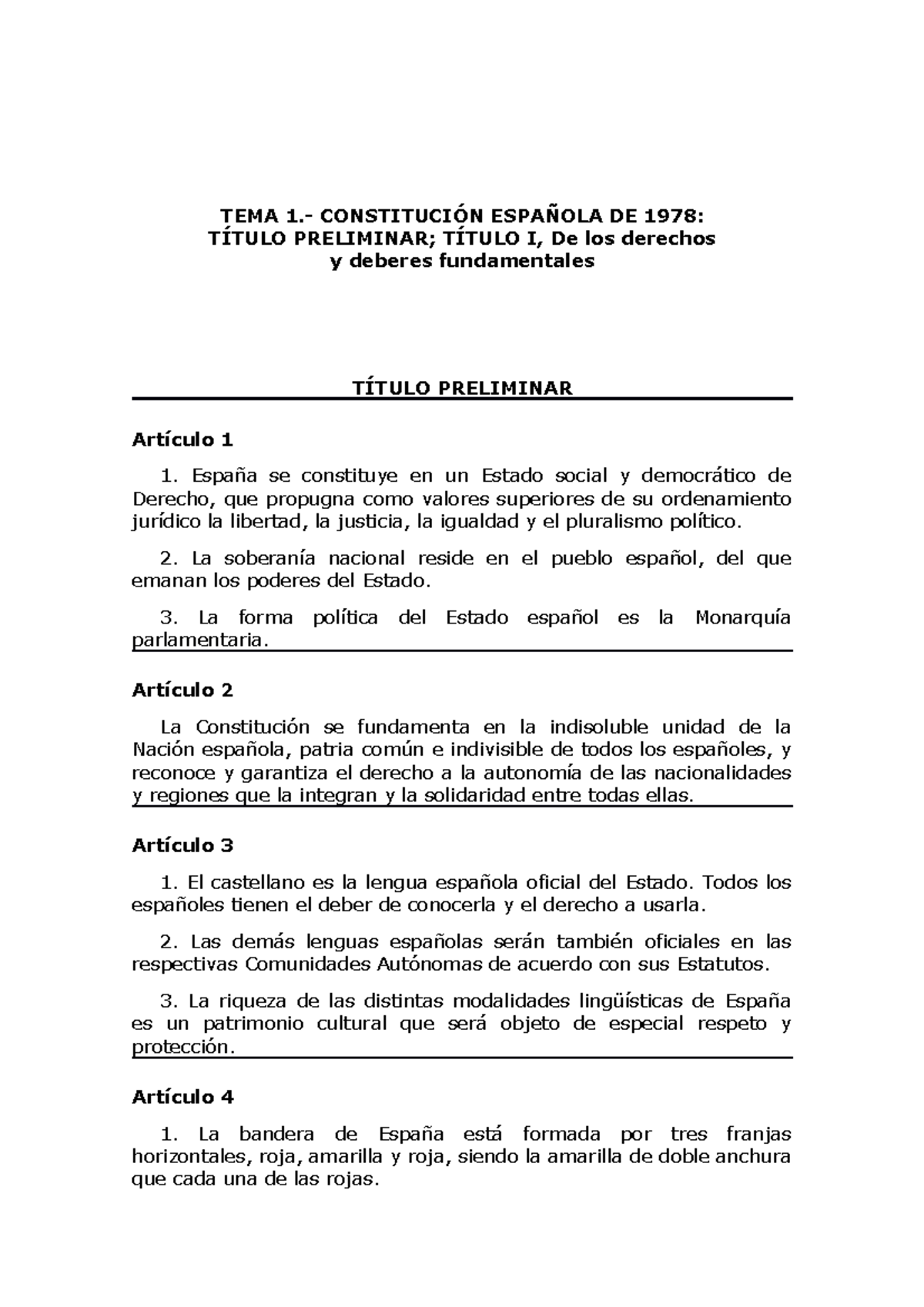 TEMA 1 - CONSTITUCIÓN ESPAÑOLA 1978 - TEMA 1.- CONSTITUCIÓN ESPAÑOLA DE ...