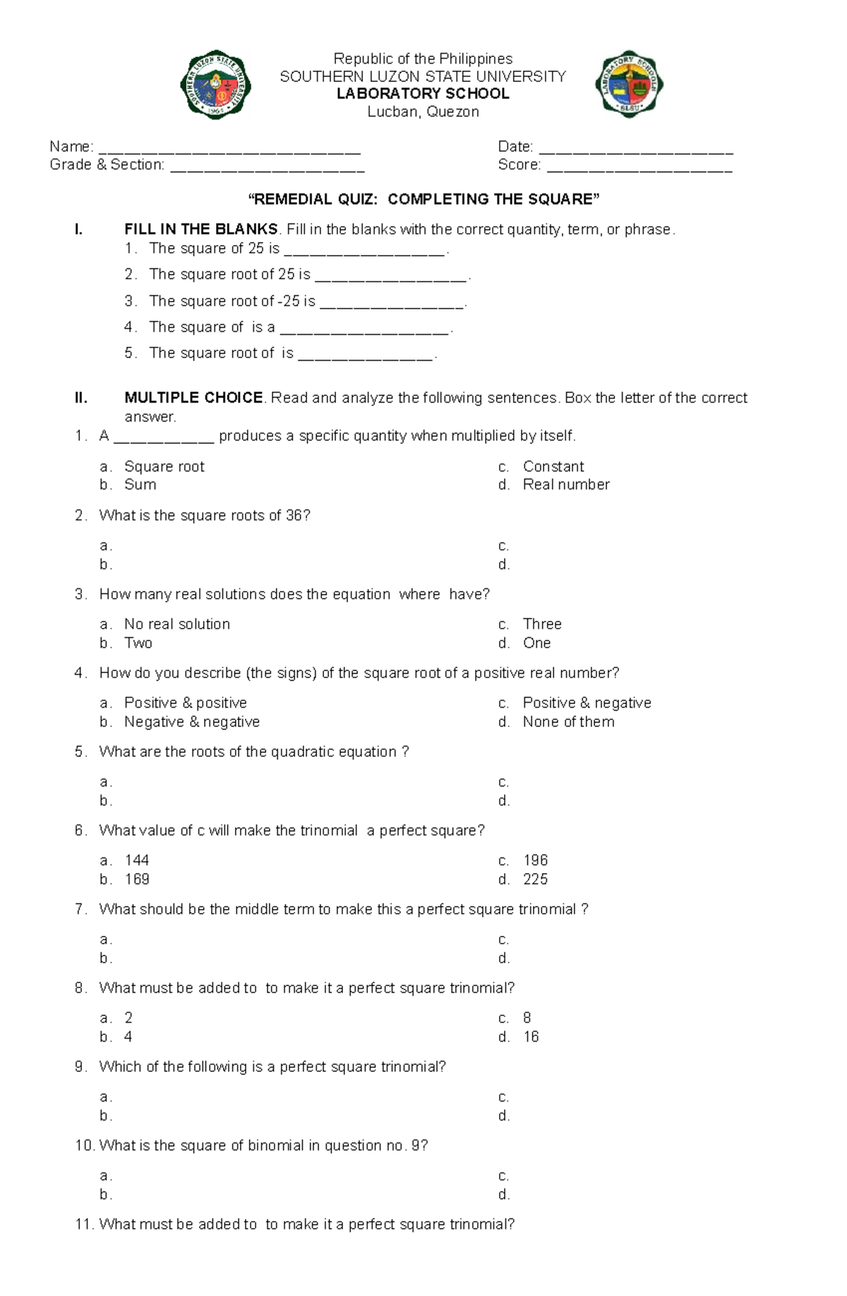 Remedial Quiz 2 - These are possible quizzes - Republic of the ...