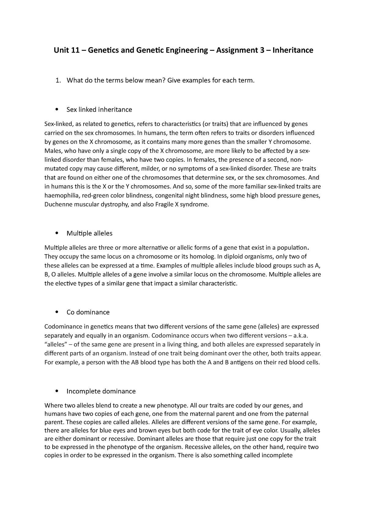 unit 11 genetics and genetic engineering assignment 3