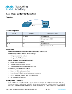 Lab Configure Vlans and Trunkings - Topology Addressing Table Device ...