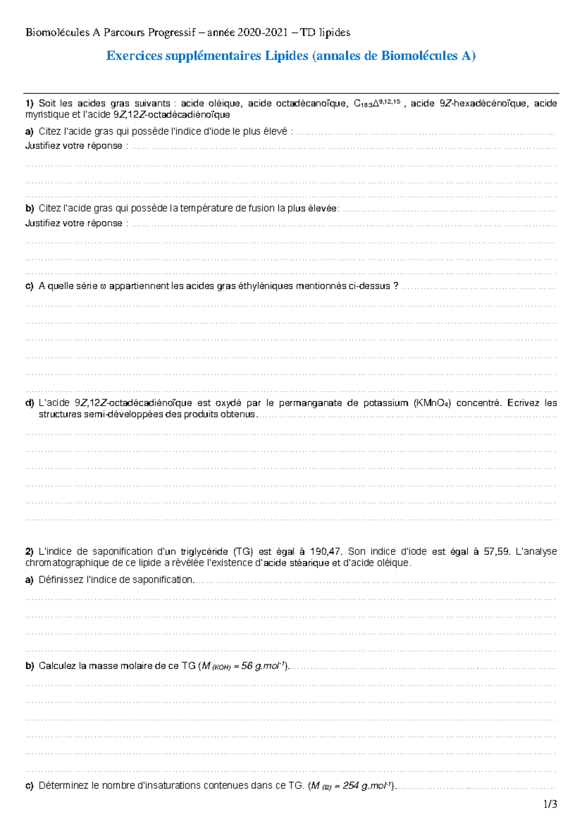 Exo lipides supplémentaire - 1/ Biomolécules A Parcours Progressif ...