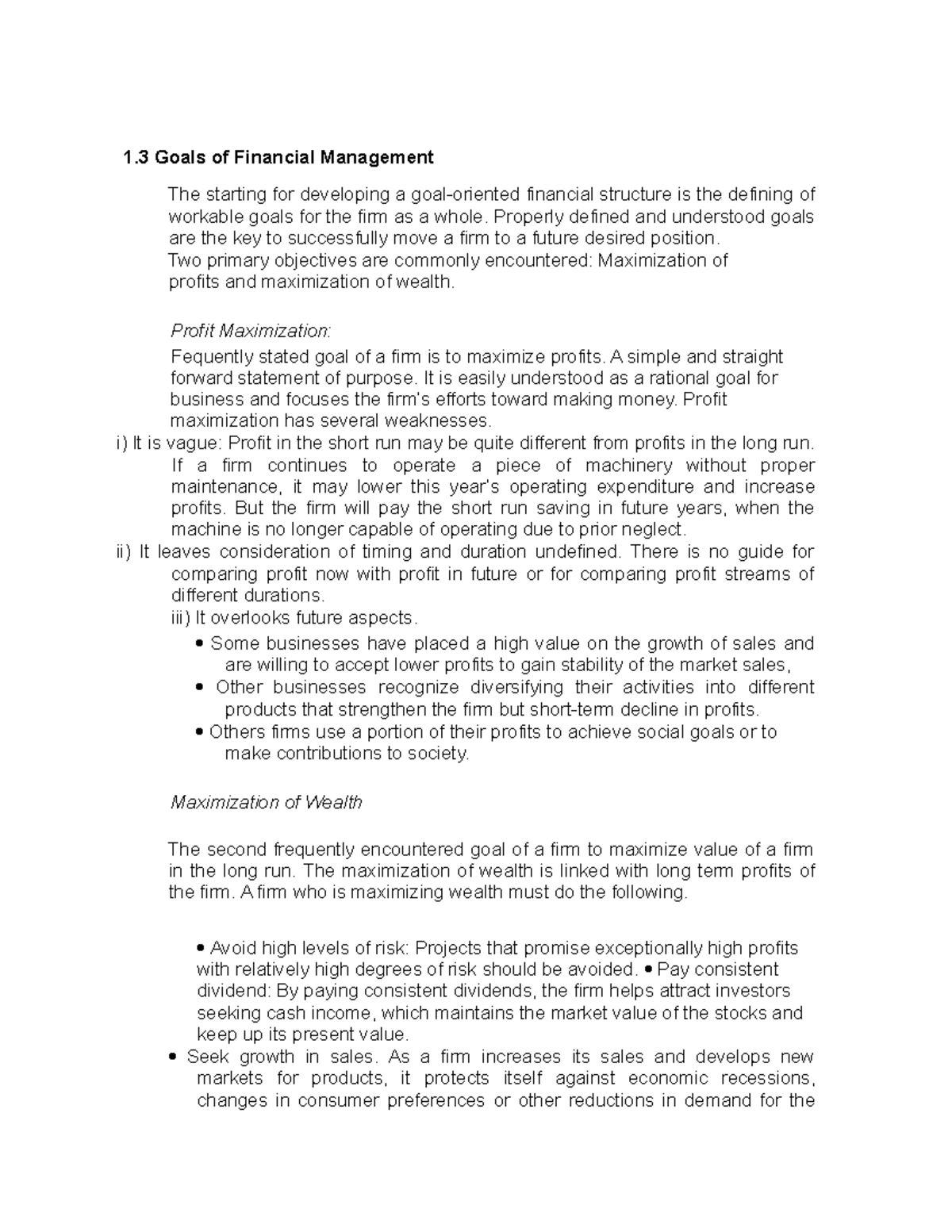 Goals of Financial Management Studocu