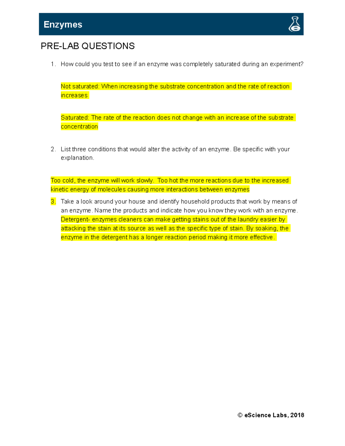 IB 1108 L08 Enzymes bio 111 PRELAB QUESTIONS How could you test to