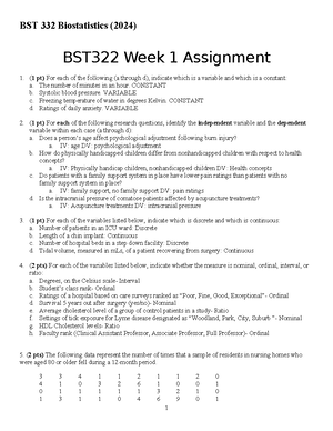 BST 322 Week 2 Assignment - BST 322 Week 2 Assignment 1. ( 1 Pt) What ...