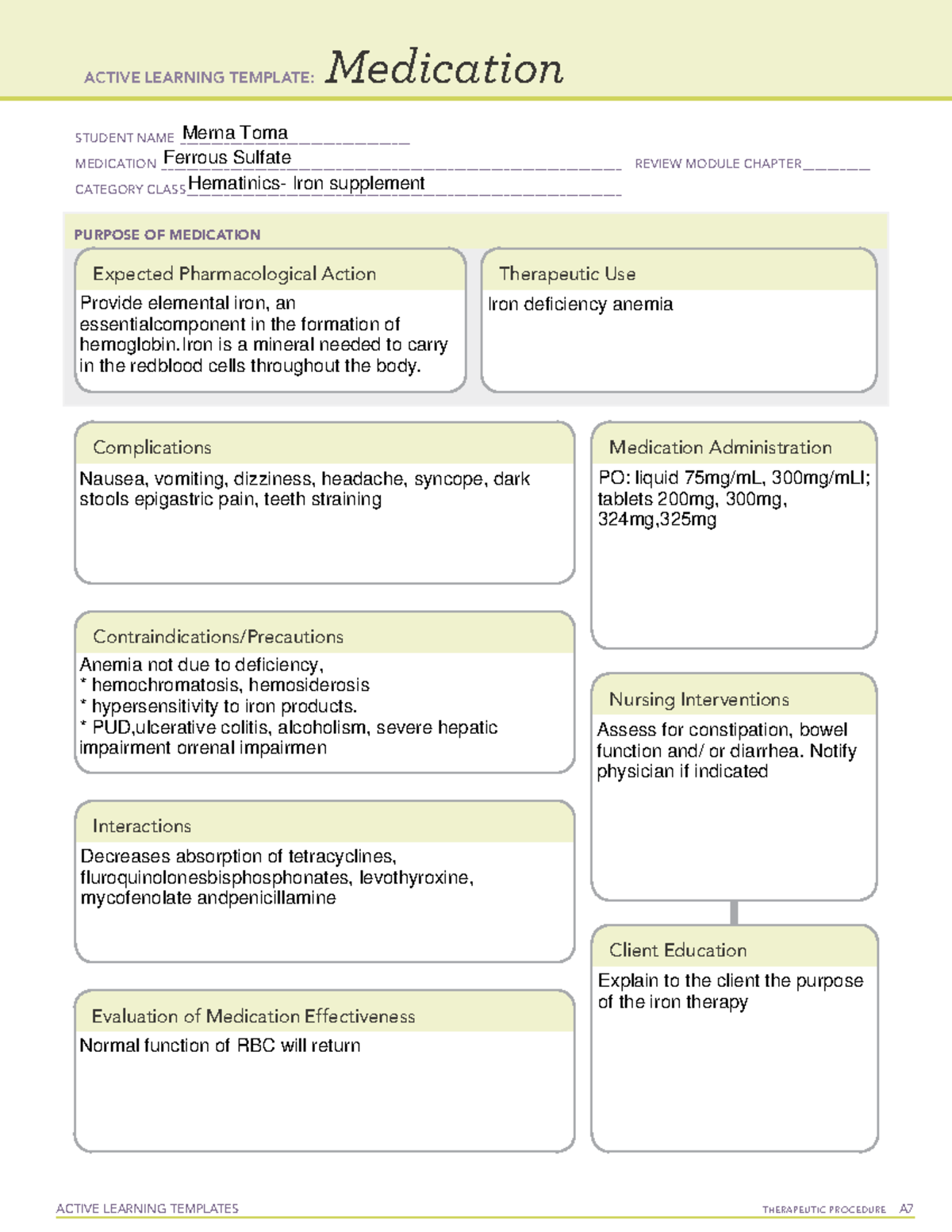 Ferrous sulfate - med temps - ACTIVE LEARNING TEMPLATES THERAPEUTIC ...