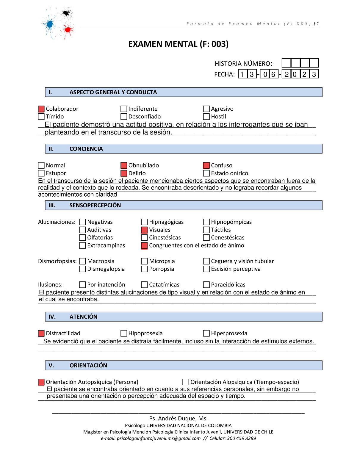 Formato De Examen Mental Studocu