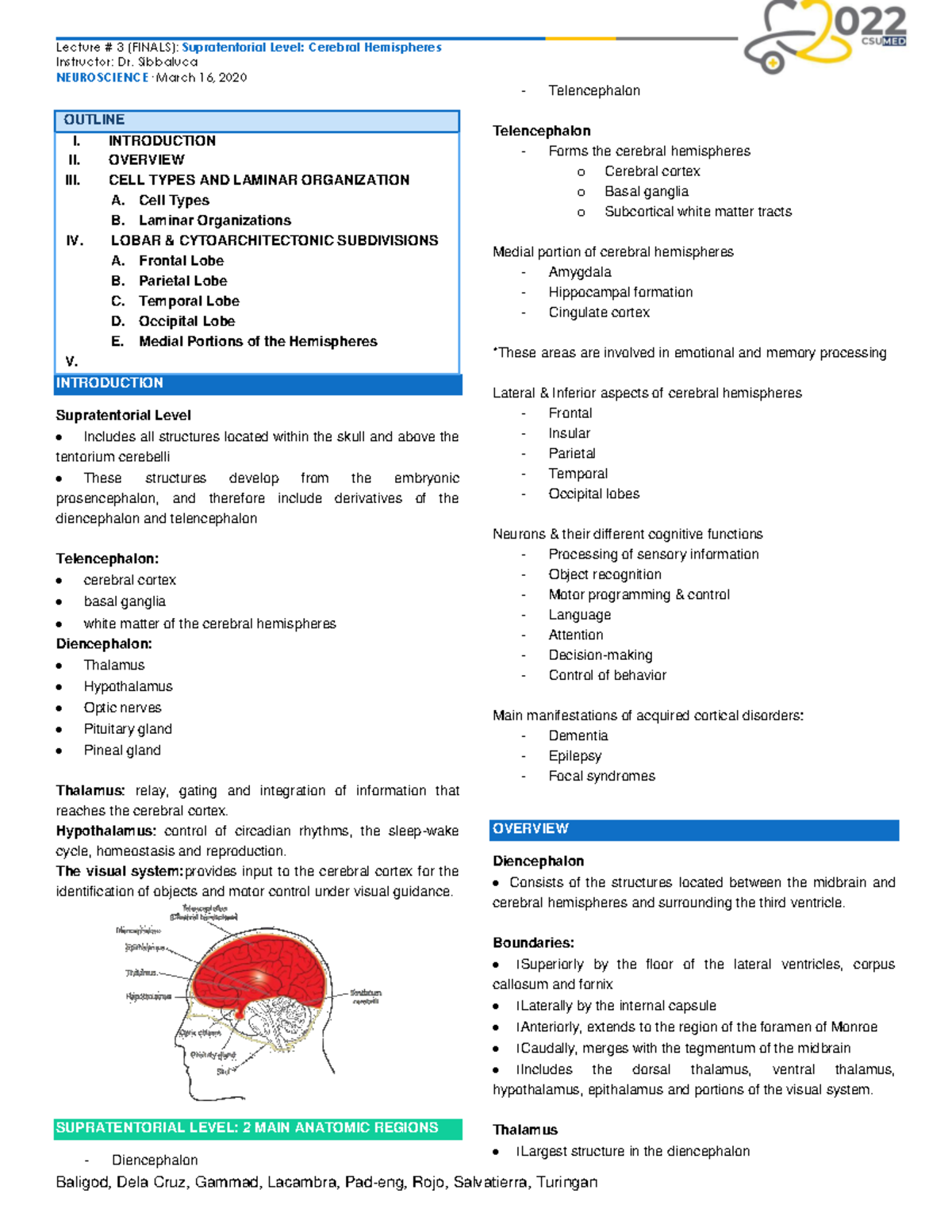 2022- Neuroscience- Supratentorial - Instructor: Dr. Sibbaluca ...