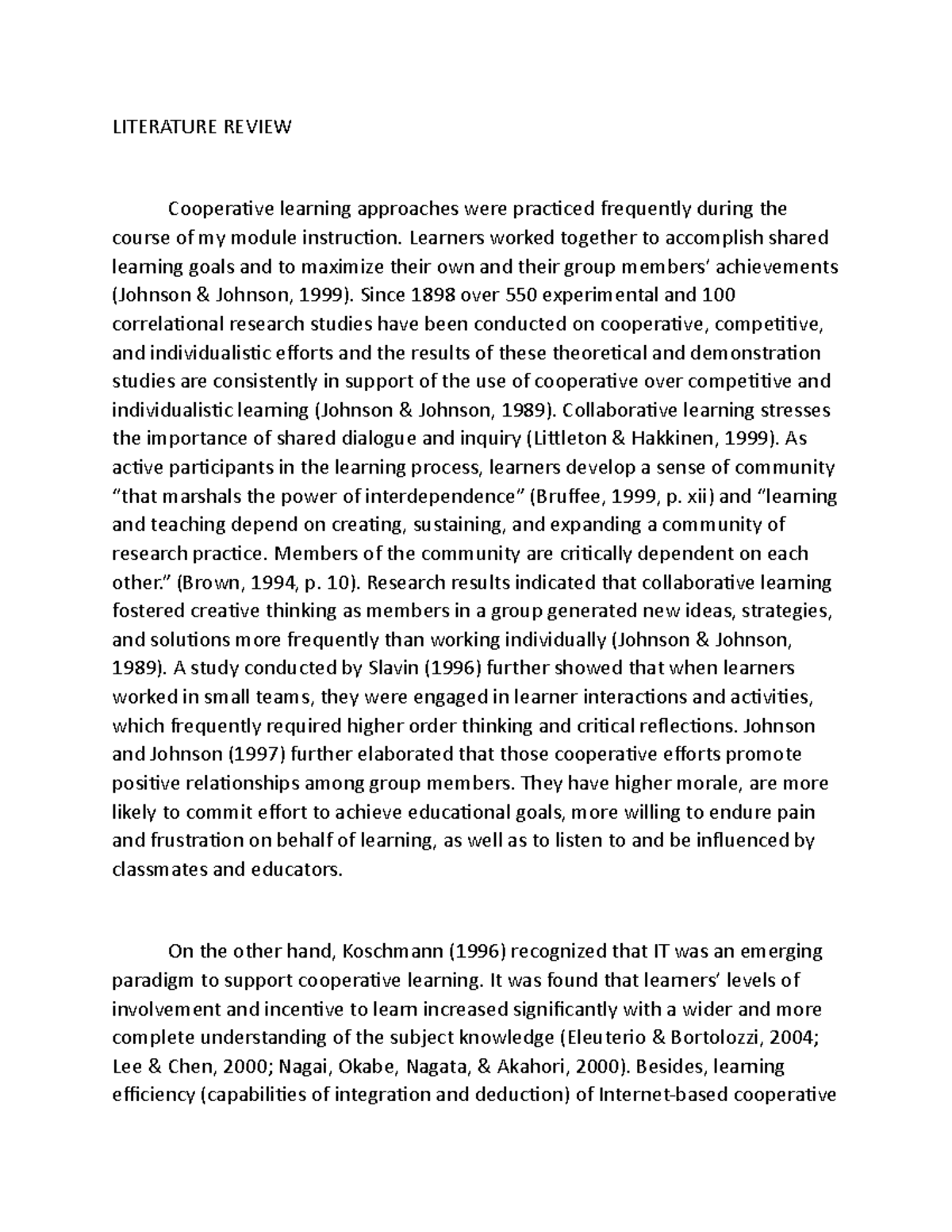 Literature Review - LITERATURE REVIEW Cooperative learning approaches ...