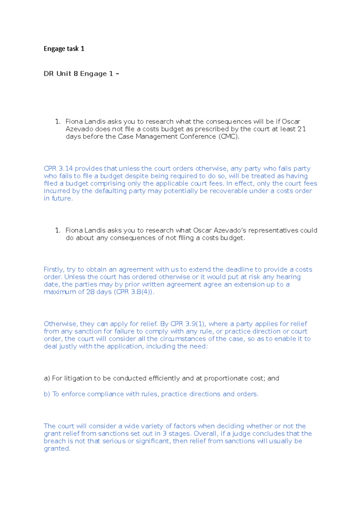 Dispute Resolution - Unit 8 Engage Task 2 Answer - Engage task 1 DR ...