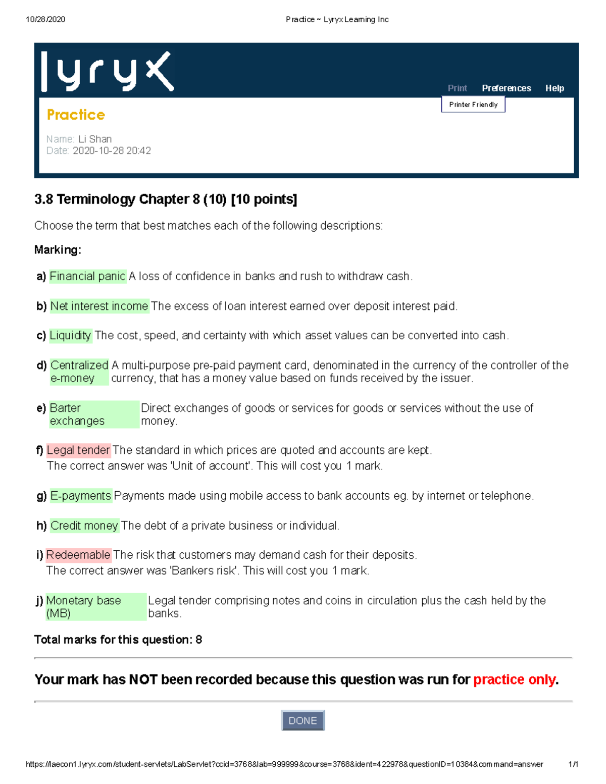 P1 - Assignment, Practice ~ Lyryx Learning Inc - 10/28/2020 Practice ...